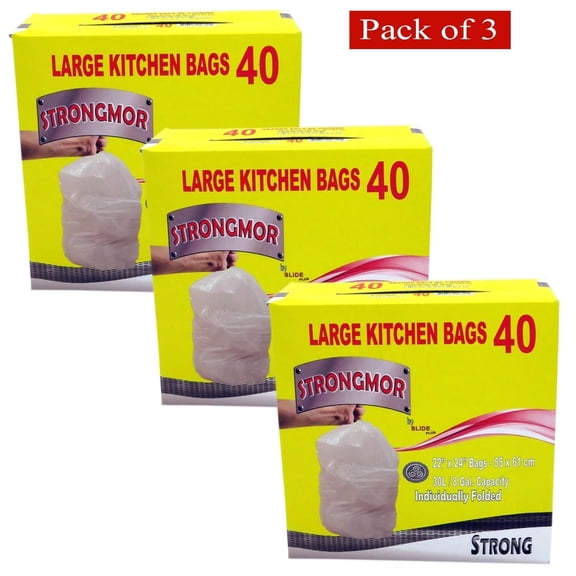 Strongmor Garbage Bags Kitchen White 22x24, 40Pk (Pack of 3)