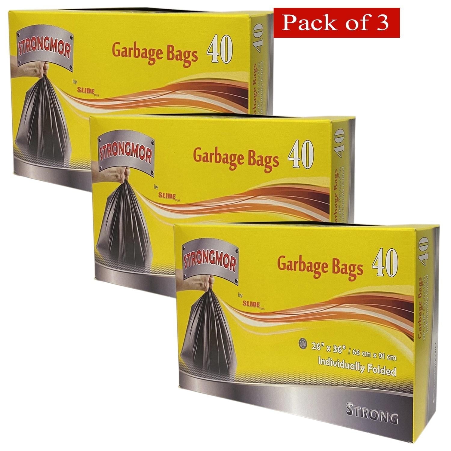 Strongmor Garbage Bags Single Folded Black 26x36, 40Pk (Pack of 3)