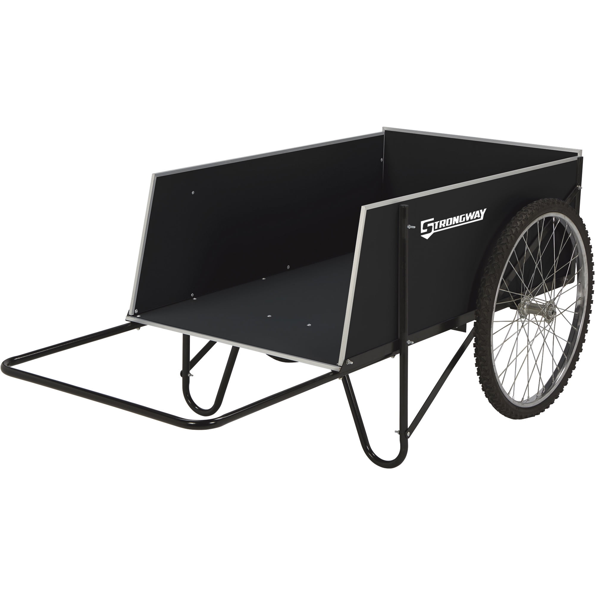Strongway Black Steel and Plywood Garden Cart with Pneumatic Wheels