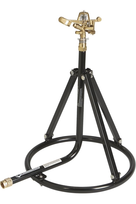 Tripod Sprinkler with Round Base - 3/4in. Brass Head with 2 Nozzles, 100ft. Dia. Coverage