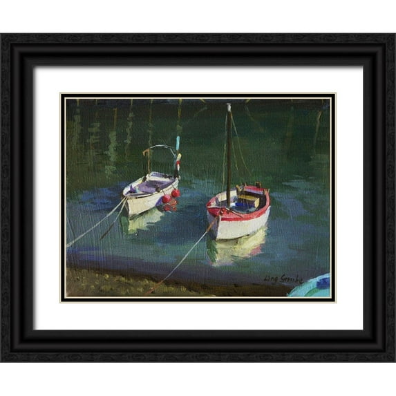Strube, Ling 14x12 Black Ornate Wood Framed with Double Matting Museum Art Print Titled - Reflexion