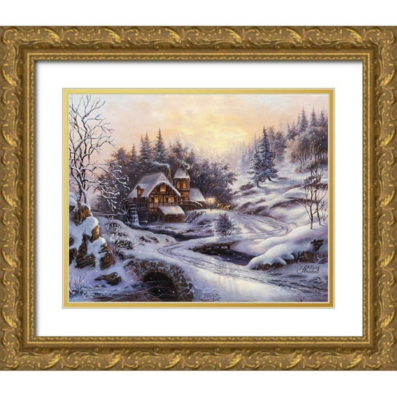Strubel, Klaus 14x12 Gold Ornate Wood Framed with Double Matting Museum Art Print Titled - Winter Evening Visit