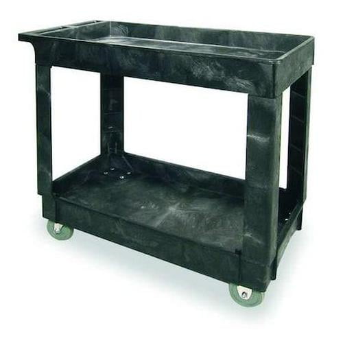 Structural Foam Utility Cart with Deep Lipped Plastic Shelves, Flat, 2 Shelves, 300 lbs
