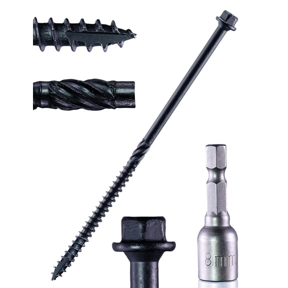 Structural Lag Screws 10 Inch, 40-Pack #14 X10 Heavy Duty Black Timber Screws, Rust Resistant, Hex Head Outdoor Log/Landscaping Wood Screw, Drive Bit Included