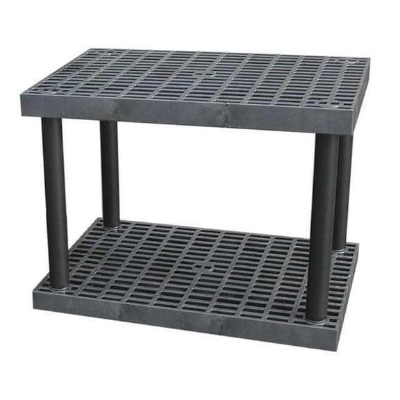 Freestanding Plastic Shelving, Open Style, 24 in D, 36 in W, 27 in H, 2 Shelves, Black