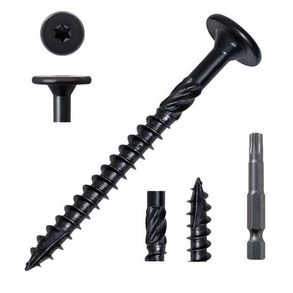 Structural Wood Lag Screws #14 x 2-7/8 Inch, 50-PCS, Heavy Duty Exterior Construction Screw, Rust Resistant Coated for Deck/Timber/Landscape, Flat Head Star Drive, T30 Bit Included, Black