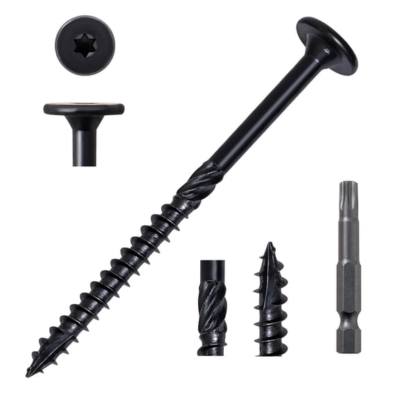 Structural Wood Lag Screws #14 x 3-1/2 Inch, 50-PCS, Heavy Duty Exterior Construction Screw, Rust Resistant Coated for Deck/Timber/Landscape, Flat Head Star Drive, T30 Bit Included, Black