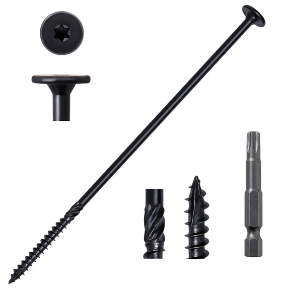 Structural Wood Lag Screws #14 x 8 Inch, 100-PCS, Heavy Duty Exterior Construction Screw, Rust Resistant Coated for Deck/Timber/Landscape, Flat Head Star Drive, T30 Bit Included, Black