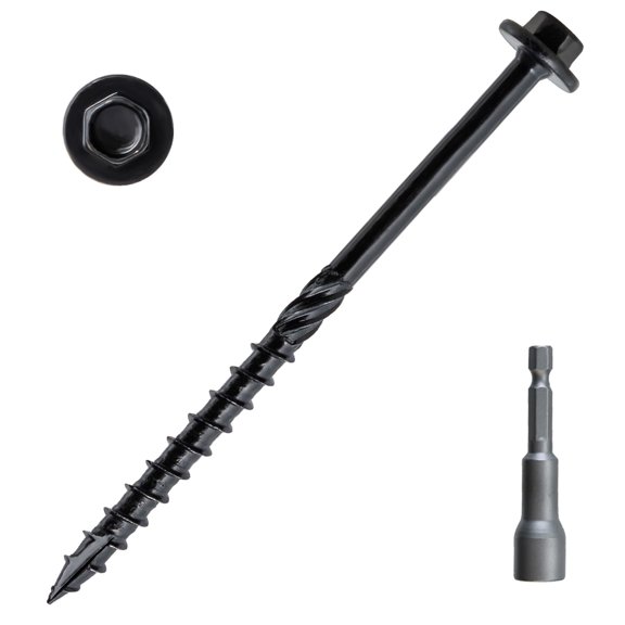 Structural Wood Lag Screws 4 Inch, 60-PCS, #14 X 4, Heavy Duty Rust Resistant Hex Head Exterior Timber Screw for Log/Landscape, Hex Socket Included, Black