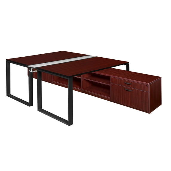 Structure 60" x 24" Benching System with Low Credenza Storage - Mahogany/ Black