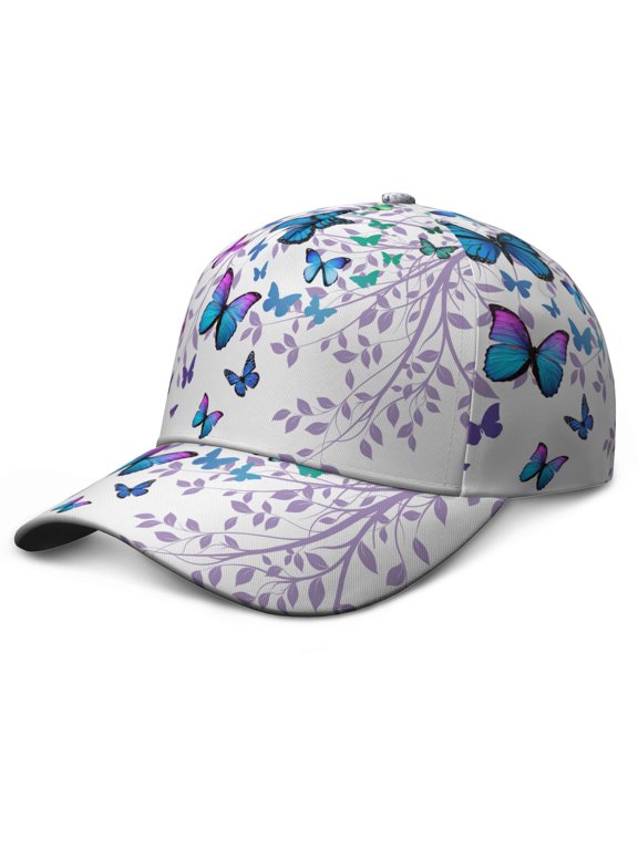 Structured Baseball Cap with Butterfly Print Design - Adjustable Snapback Hat for Outdoor & Casual Wear