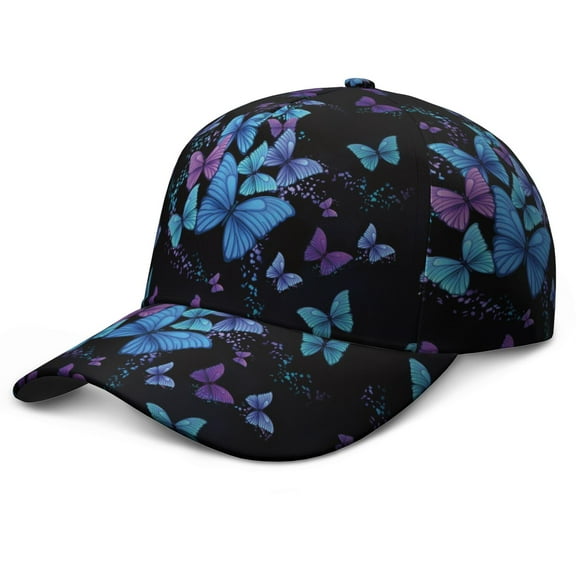Structured Baseball Cap with Butterfly Print Design - Adjustable Snapback Hat for Outdoor & Casual Wear