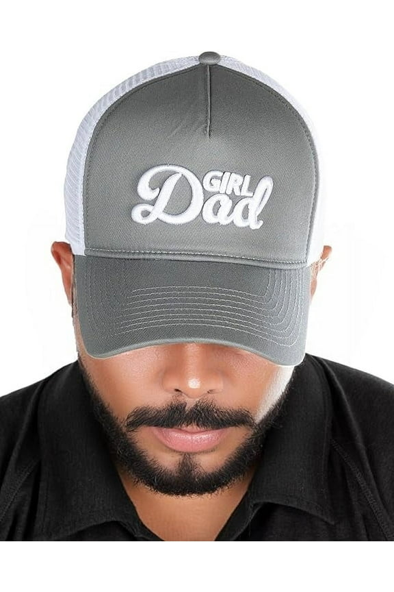 Structured Cotton Mesh 5 Panel Vintage Trucker Hat: Girl Dad - Grey