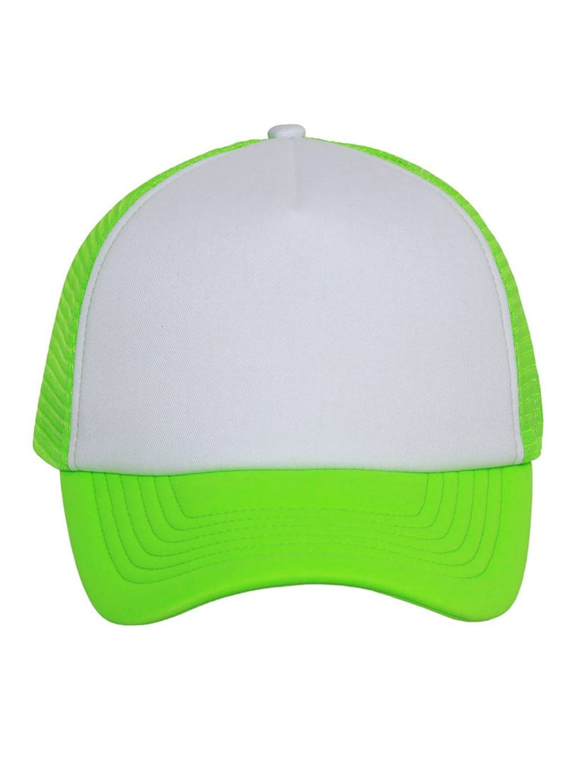 Structured Neon Trucker Mesh Hat- White/ Neon Green