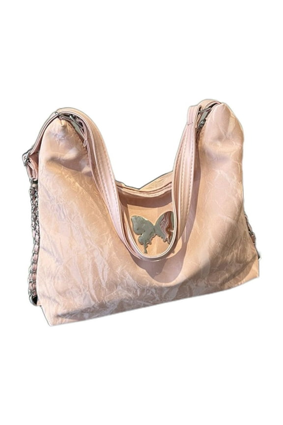 Structured Shoulder Satchel 11.61x11.22x3.54in Fabric Large Pocket Handbag Gray Pink White Adjustable Strap Tote Casual Roomy Purse Lightweight Everyday Carry Essential Bag