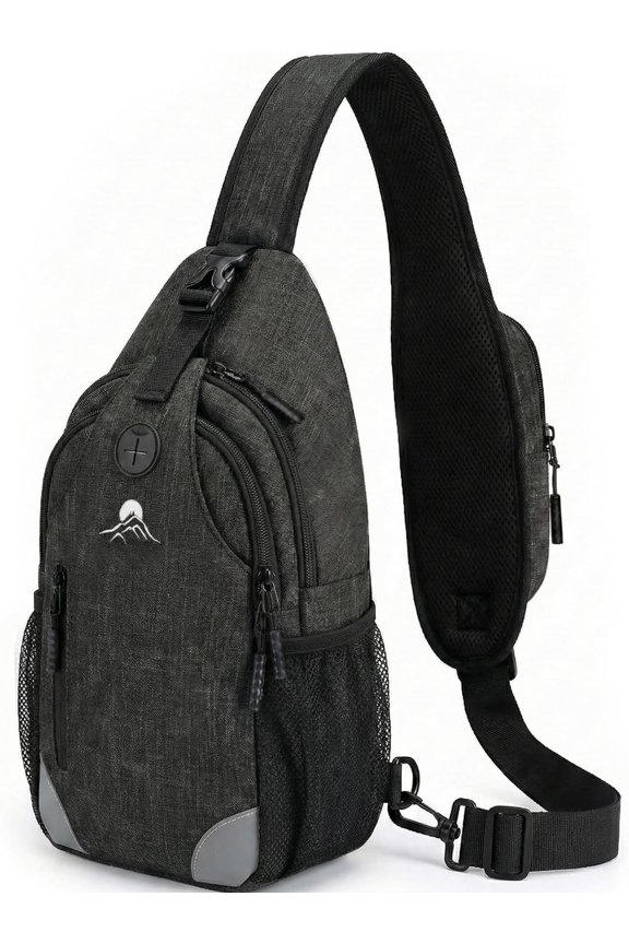 Structured Sling Backpack with Strap Pocket (Fits Power ) - Heavy Duty Water Resistant Crossbody Bag for Tech & Travel - Thick Padded Bottom Anti- Daypack (Fits Tablet/Console)