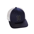 thumbnail image 1 of Structured Trucker Mesh Hat Custom Colors Letter B Initial Baseball Mid Profile (Navy White White Black), 1 of 4