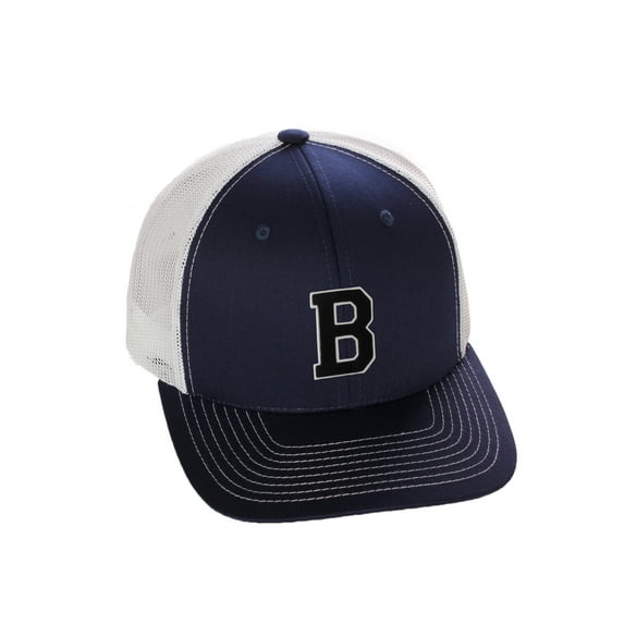 Structured Trucker Mesh Hat Custom Colors Letter B Initial Baseball Mid Profile (Navy White White Black)