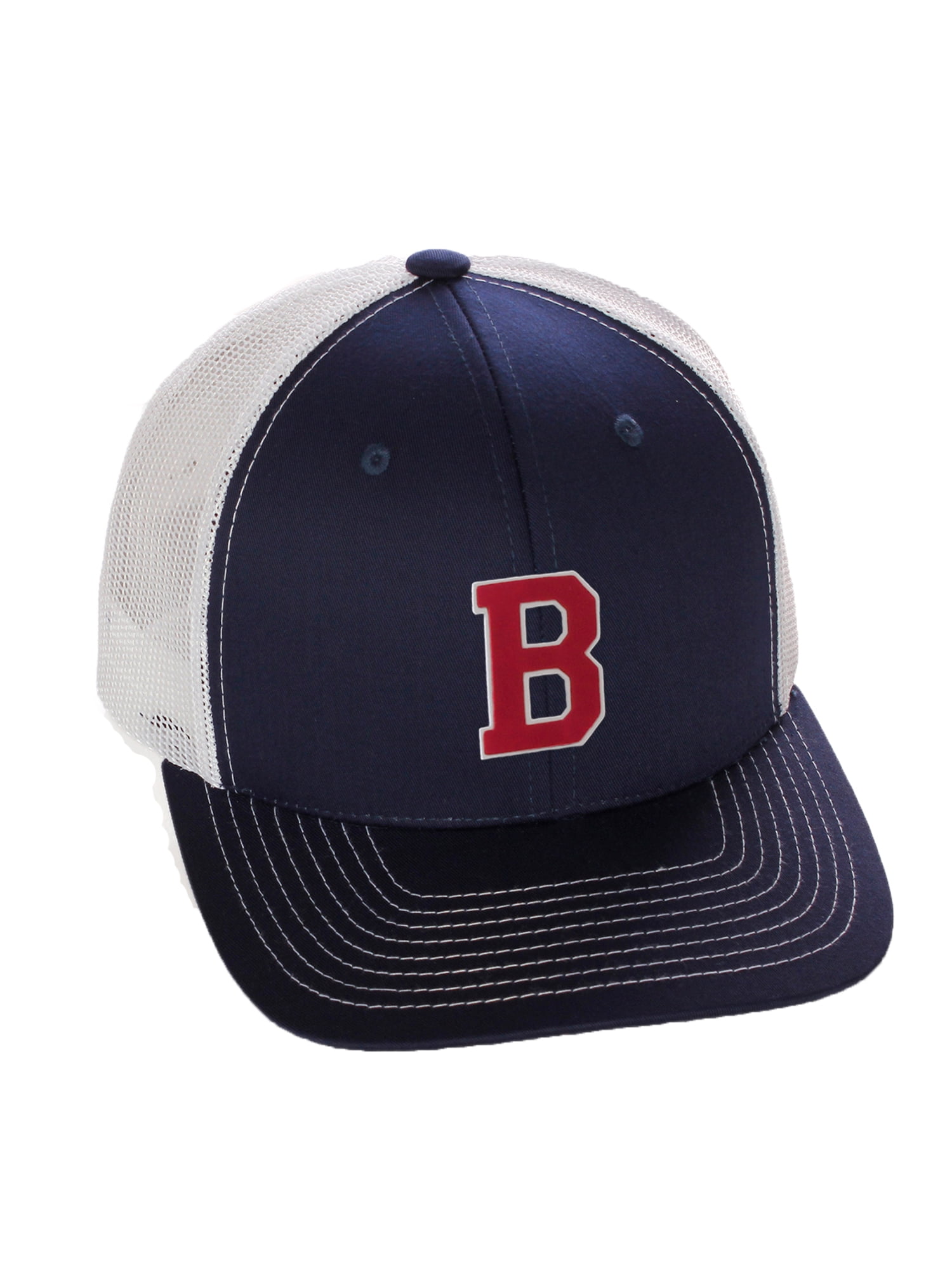 Structured Trucker Mesh Hat Custom Colors Letter B Initial Baseball Mid  Profile (Navy White White Red) 