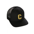 thumbnail image 1 of Structured Trucker Mesh Hat Custom Colors Letter C Initial Baseball Mid Profile (Black Black White Gold), 1 of 4