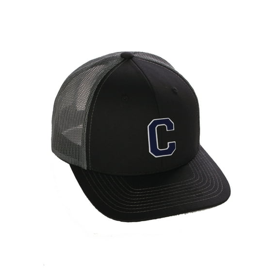 Structured Trucker Mesh Hat Custom Colors Letter C Initial Baseball Mid Profile (Black Charcoal White Navy)