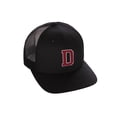 thumbnail image 1 of Structured Trucker Mesh Hat Custom Colors Letter D Initial Baseball Mid Profile (Black Black White Red), 1 of 4