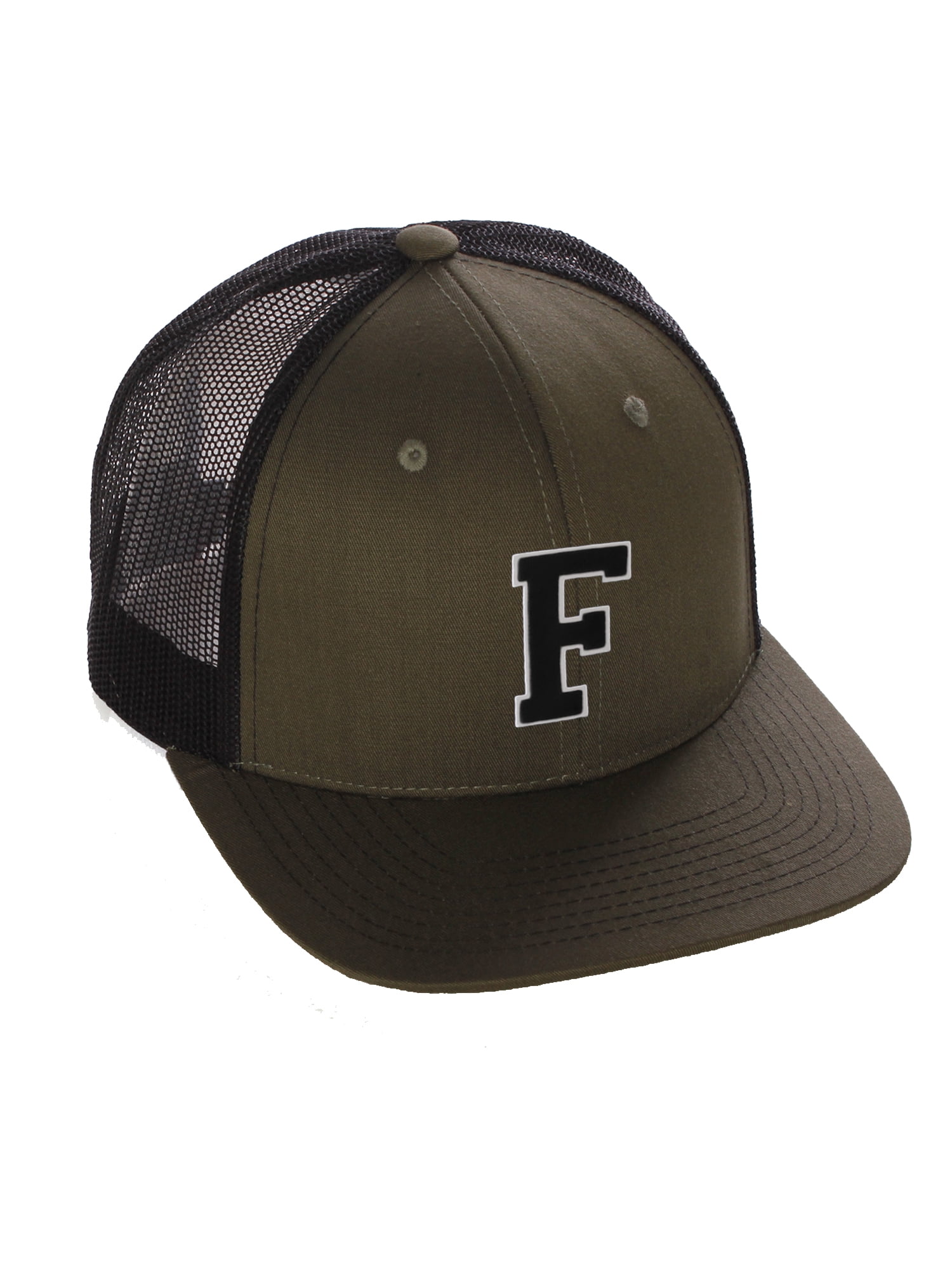Structured Trucker Mesh Hat Custom Colors Letter F Initial Baseball Mid Profile Black Charcoal White Black