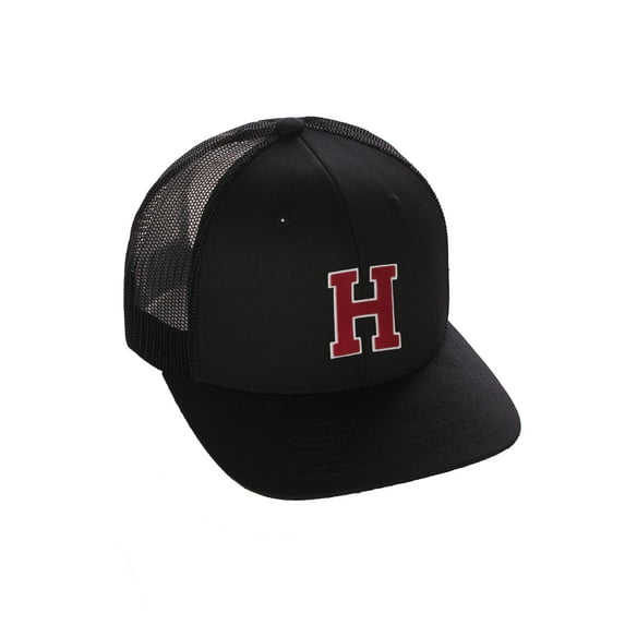Structured Trucker Mesh Hat Custom Colors Letter H Initial Baseball Mid Profile (Black Black White Red)