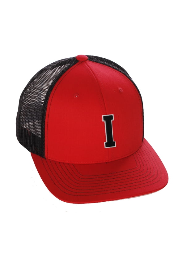 Structured Trucker Mesh Hat Custom Colors Letter I Initial Baseball Mid Profile