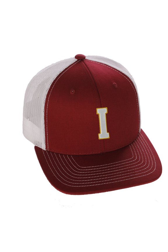 Structured Trucker Mesh Hat Custom Colors Letter I Initial Baseball Mid Profile
