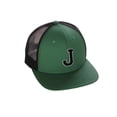 thumbnail image 1 of Structured Trucker Mesh Hat Custom Colors Letter J Initial Baseball Mid Profile (Green Black White Black), 1 of 4