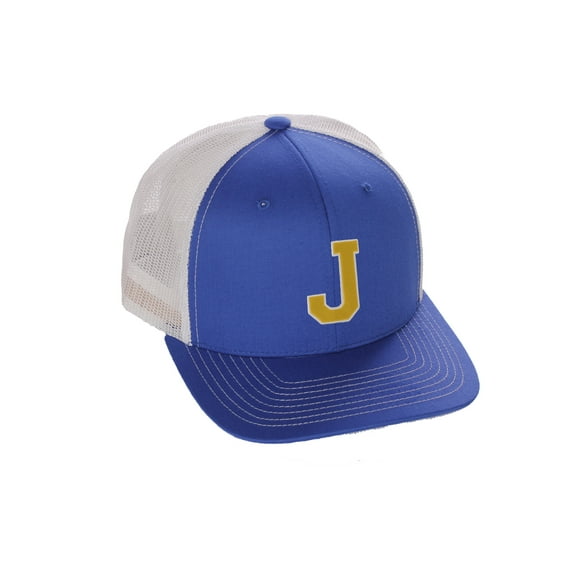 Structured Trucker Mesh Hat Custom Colors Letter J Initial Baseball Mid Profile