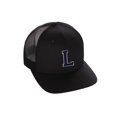 thumbnail image 1 of Structured Trucker Mesh Hat Custom Colors Letter L Initial Baseball Mid Profile (Black Black White Navy), 1 of 4