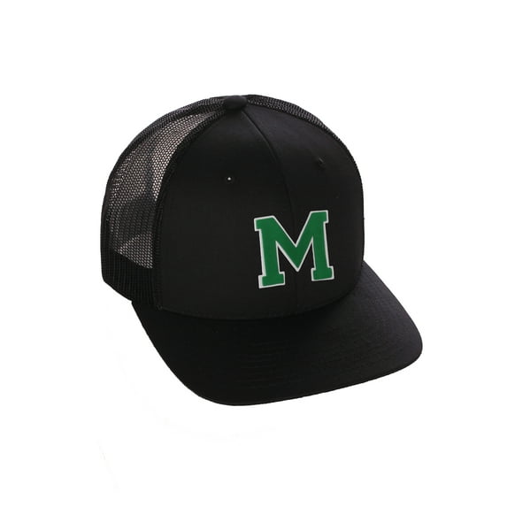 Structured Trucker Mesh Hat Custom Colors Letter M Initial Baseball Mid Profile (Black Black White Green)
