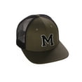 thumbnail image 1 of Structured Trucker Mesh Hat Custom Colors Letter M Initial Baseball Mid Profile (Olive Black White Black), 1 of 5