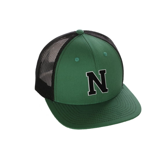 Structured Trucker Mesh Hat Custom Colors Letter N Initial Baseball Mid Profile (Green Black White Black)
