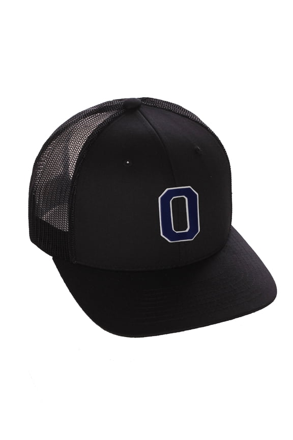 Structured Trucker Mesh Hat Custom Colors Letter O Initial Baseball Mid Profile (Black Black White Navy)