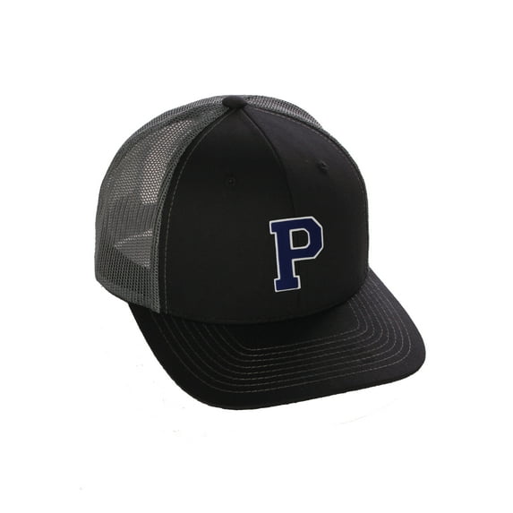 Structured Trucker Mesh Hat Custom Colors Letter P Initial Baseball Mid Profile (Black Charcoal White Navy)