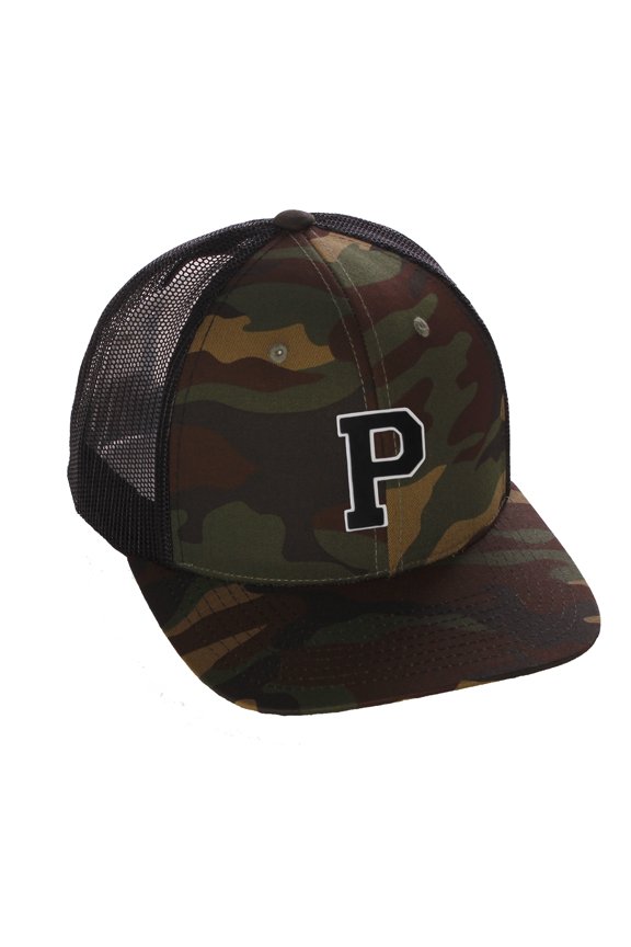 Structured Trucker Mesh Hat Custom Colors Letter P Initial Baseball Mid Profile