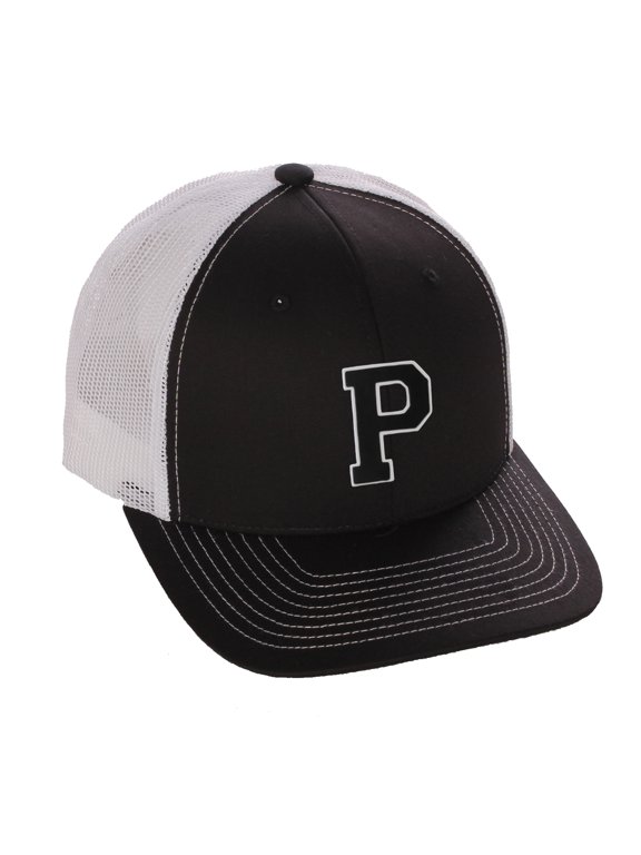 Structured Trucker Mesh Hat Custom Colors Letter P Initial Baseball Mid Profile