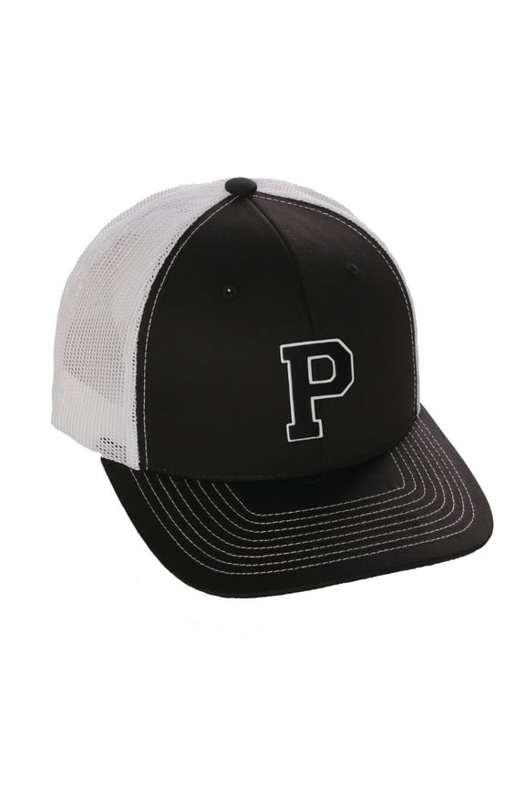 Structured Trucker Mesh Hat Custom Colors Letter P Initial Baseball Mid Profile