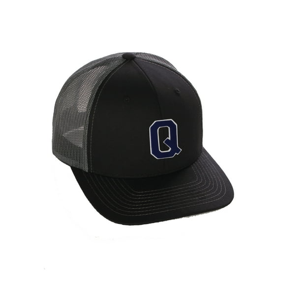 Structured Trucker Mesh Hat Custom Colors Letter Q Initial Baseball Mid Profile (Black Charcoal White Navy)