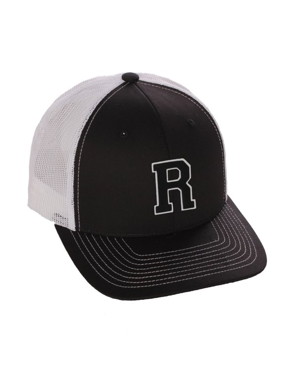 Structured Trucker Mesh Hat Custom Colors Letter R Initial Baseball Mid Profile