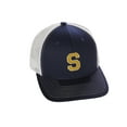 thumbnail image 1 of Structured Trucker Mesh Hat Custom Colors Letter S Initial Baseball Mid Profile (Navy White White Gold), 1 of 4