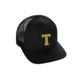 thumbnail image 1 of Structured Trucker Mesh Hat Custom Colors Letter T Initial Baseball Mid Profile (Black Black White Gold), 1 of 4