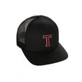 thumbnail image 1 of Structured Trucker Mesh Hat Custom Colors Letter T Initial Baseball Mid Profile (Black Black White Red), 1 of 4