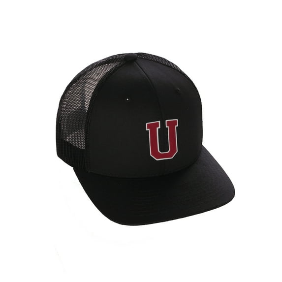 Structured Trucker Mesh Hat Custom Colors Letter U Initial Baseball Mid Profile (Black Black White Red)