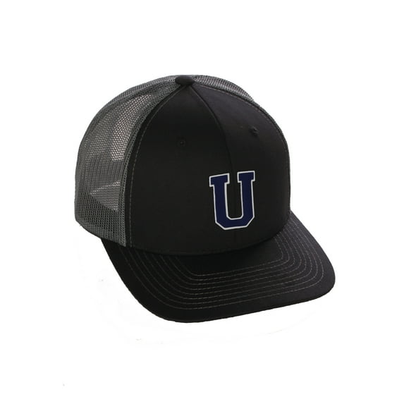 Structured Trucker Mesh Hat Custom Colors Letter U Initial Baseball Mid Profile (Black Charcoal White Navy)