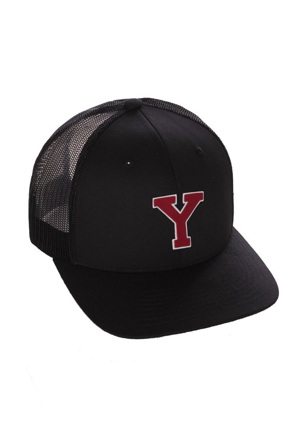 Structured Trucker Mesh Hat Custom Colors Letter Y Initial Baseball Mid Profile (Black Black White Red)