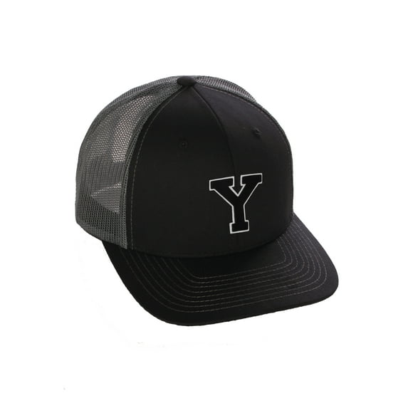 Structured Trucker Mesh Hat Custom Colors Letter Y Initial Baseball Mid Profile (Black Charcoal White Black)